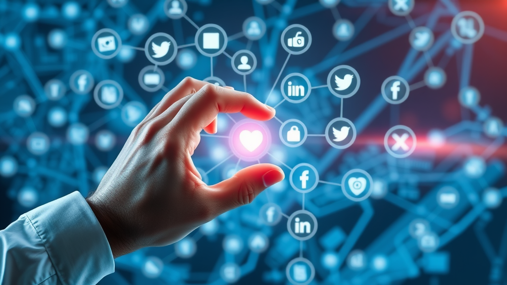 Professional hand engaging connected social media icons on digital network in London Ontario