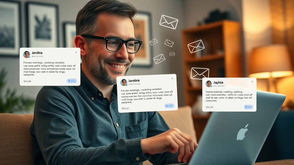 Engaging email marketing campaign sequence with happy customer and inbox notifications