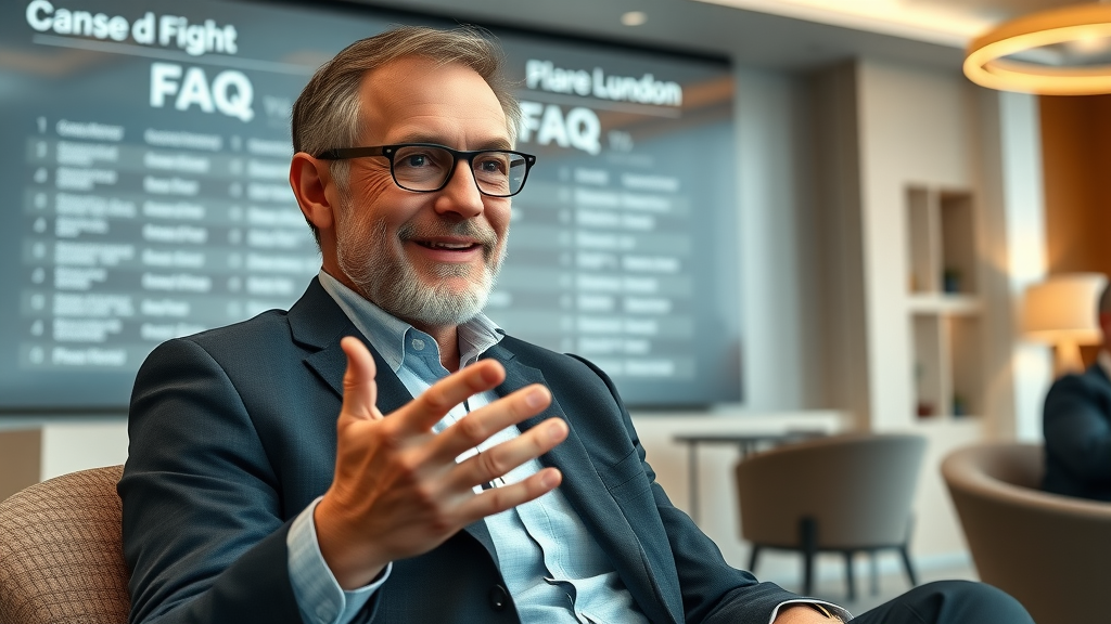 b2b content marketing london expert answers questions in modern London conference room with digital FAQ board