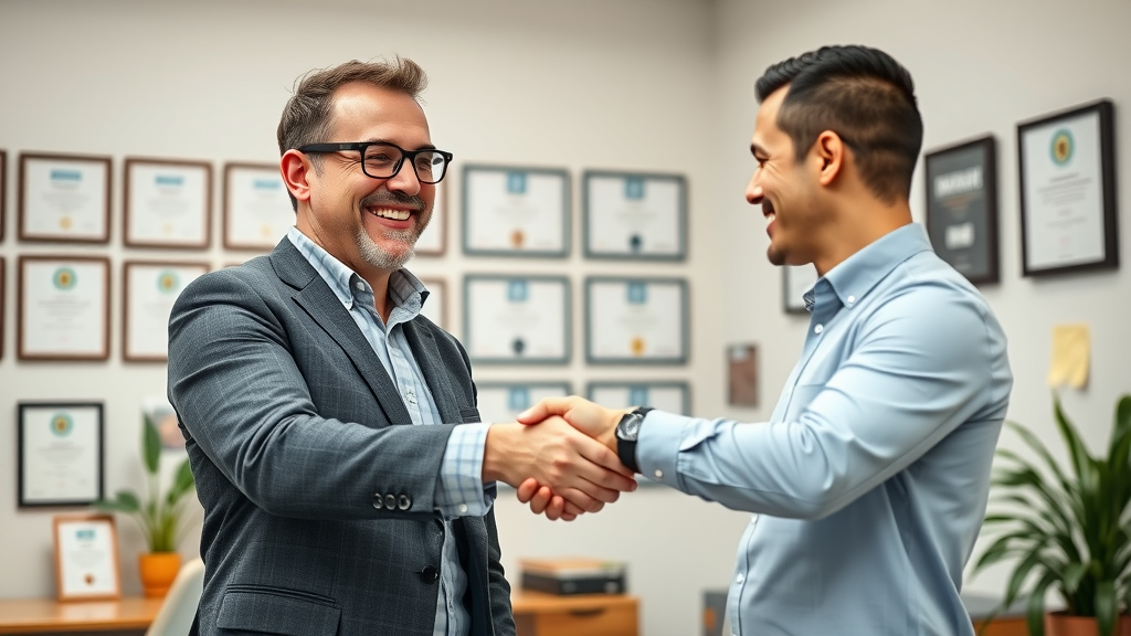 Satisfied business owner in London ON shaking hands with a proven SEO company consultant