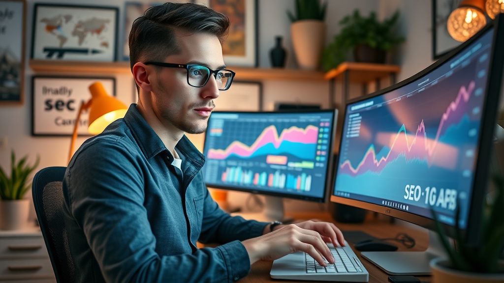 Digital marketer using SEO analytics dashboard for London Ontario business growth