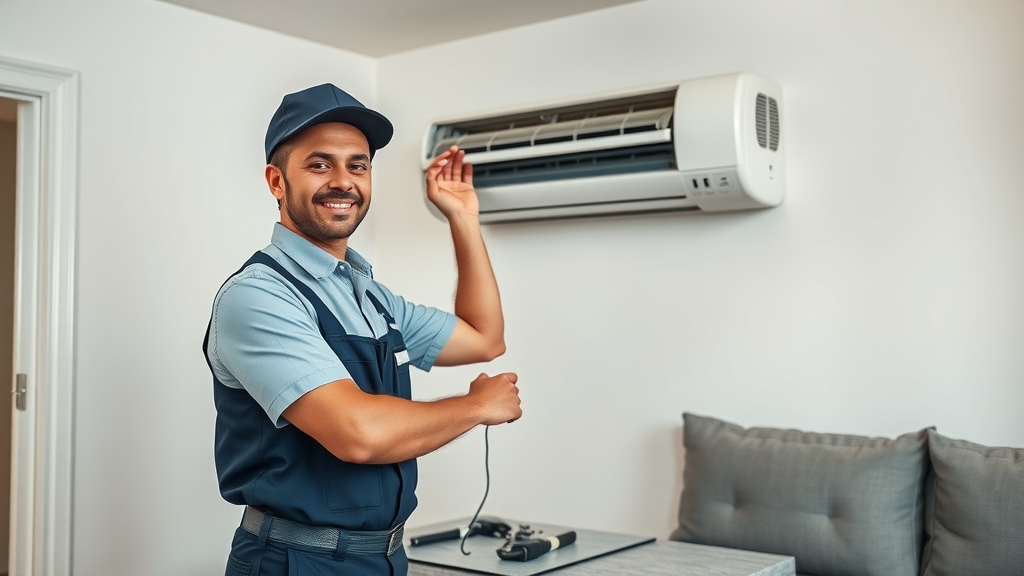 Expert technician performing precise air conditioning installation