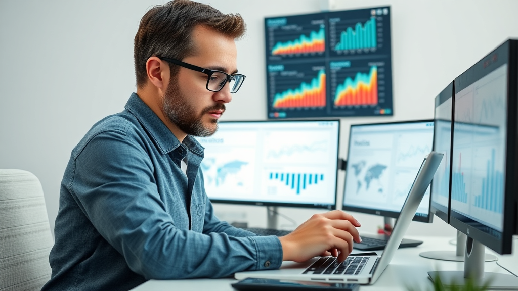 Analyst reviewing performance analytics for content marketing tips for small businesses