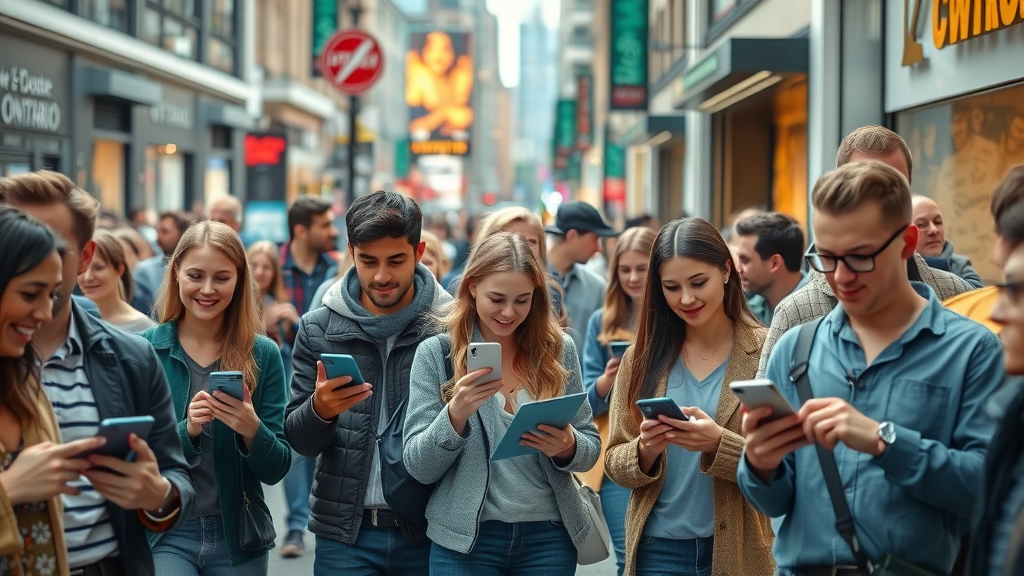 digital marketing london ontario busy cityscape with people using digital devices