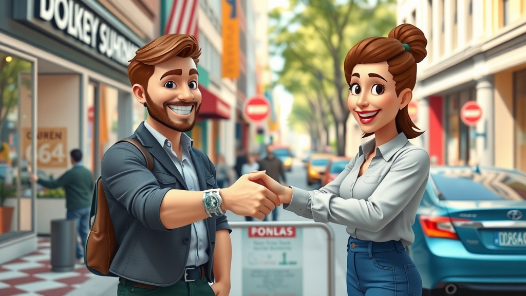 Small business owners shaking hands to confirm a local partnership, building authority for local SEO.