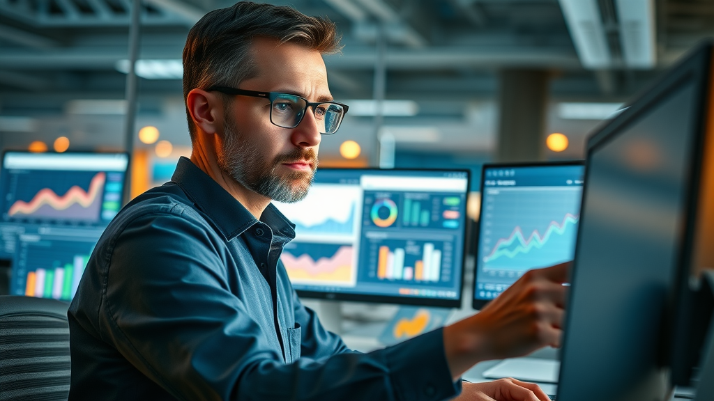 insightful business analytics dashboard, marketer analyzing campaign ROI for small business email marketing