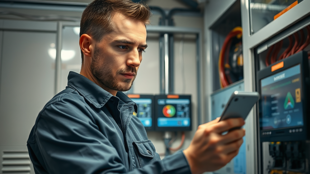 Certified technician uses advanced tools to inspect modern smart electrical panel