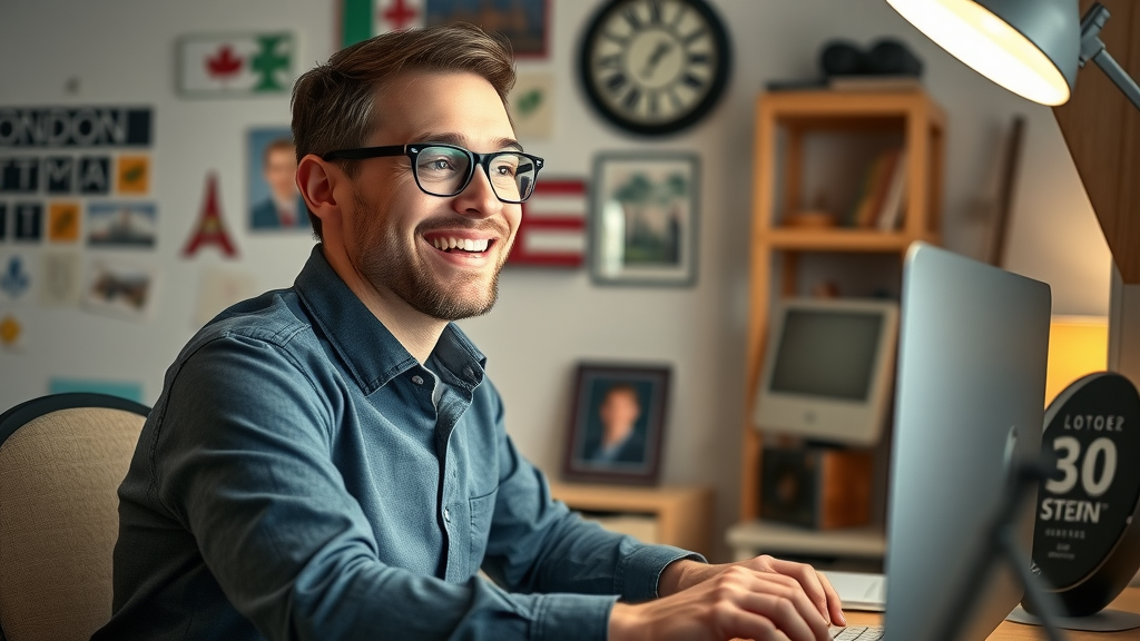 motivated small business owner at computer reviewing digital marketing results in London Ontario, online presence strategies, digital marketing ideas for small business in London Ontario