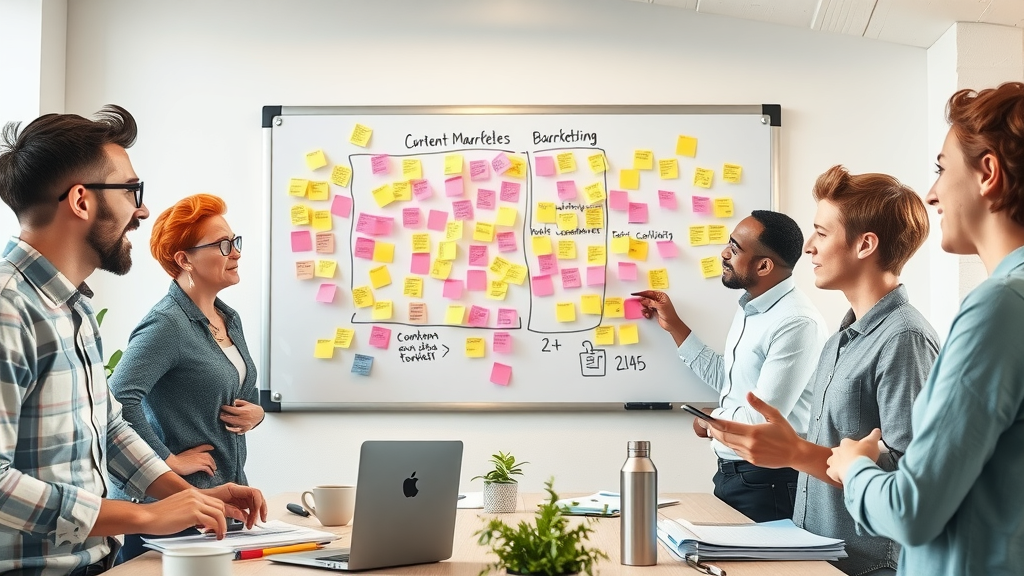 Creative team brainstorming content ideas for small businesses, content marketing tips