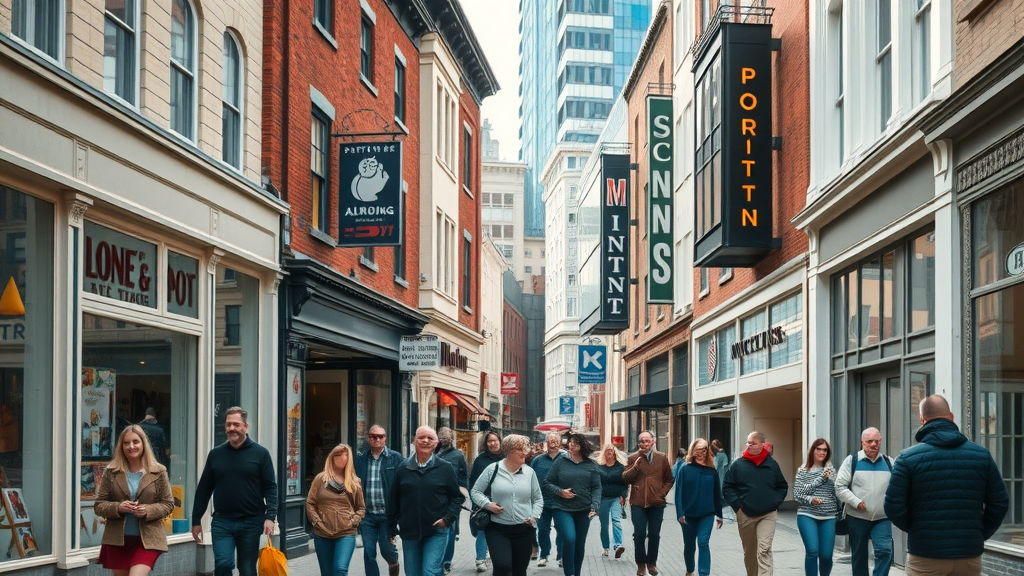 London Ontario downtown business profile articles vibrant local business scene, people walking, historic and modern buildings