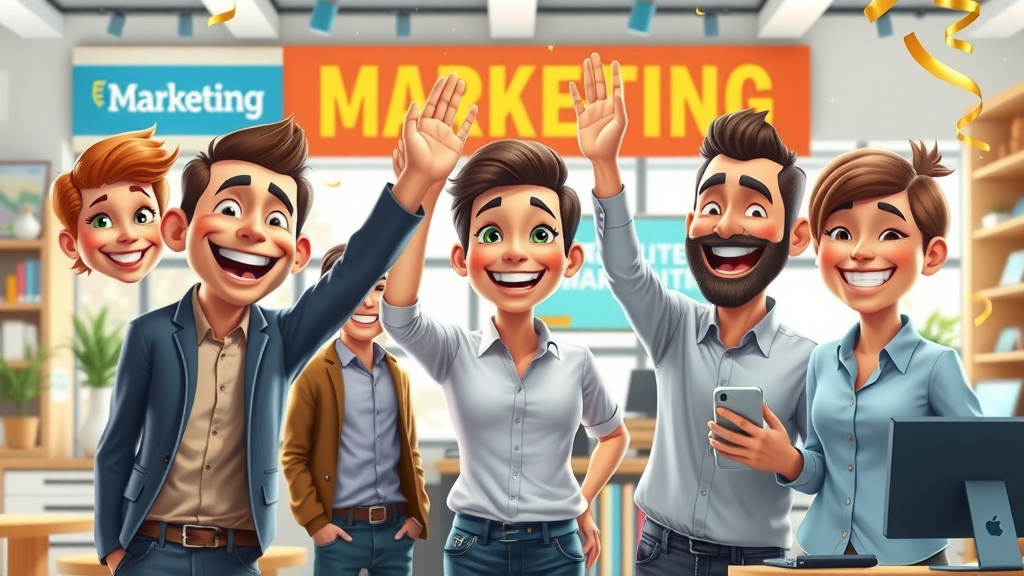small business team celebrating online marketing success with high fives