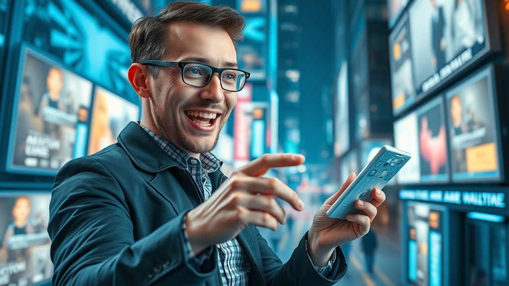 digital marketing trends 2024 - marketing professional using augmented reality marketing interface in a futuristic urban setting