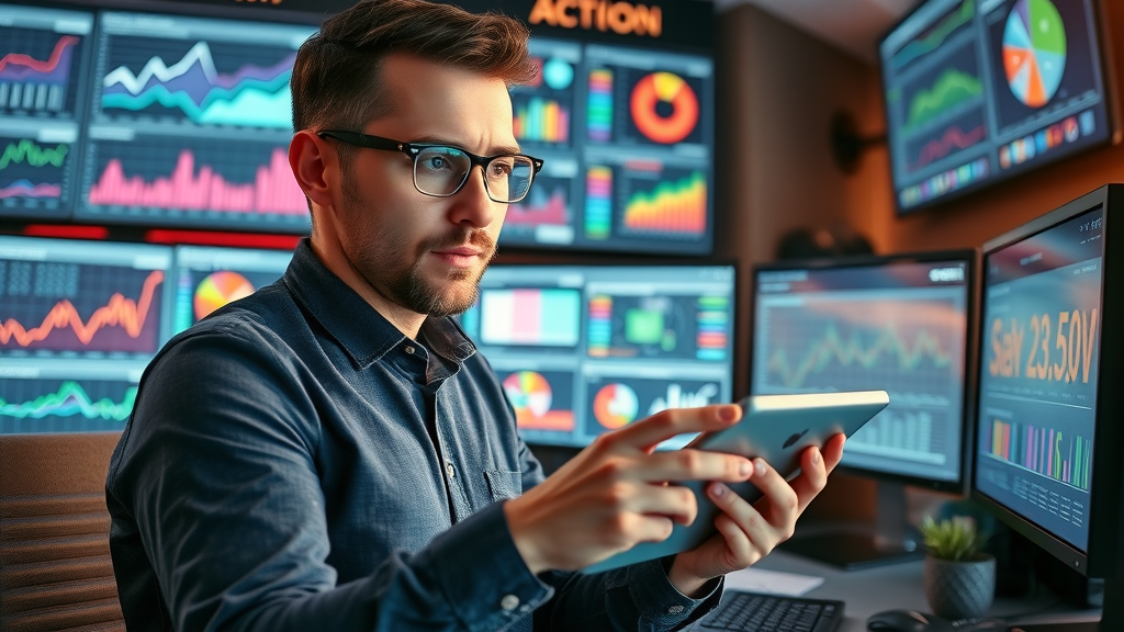 Marketing manager analyzing local SEO and social media statistics for London Ontario business
