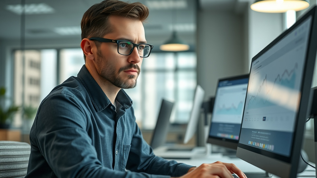 marketing professional reviewing google ads dashboard, ppc campaign analytics, london ontario