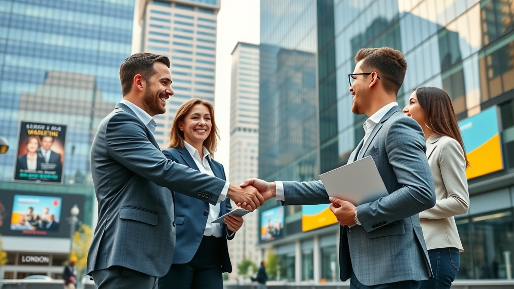digital marketing strategies london ontario vibrant downtown and professionals collaborating