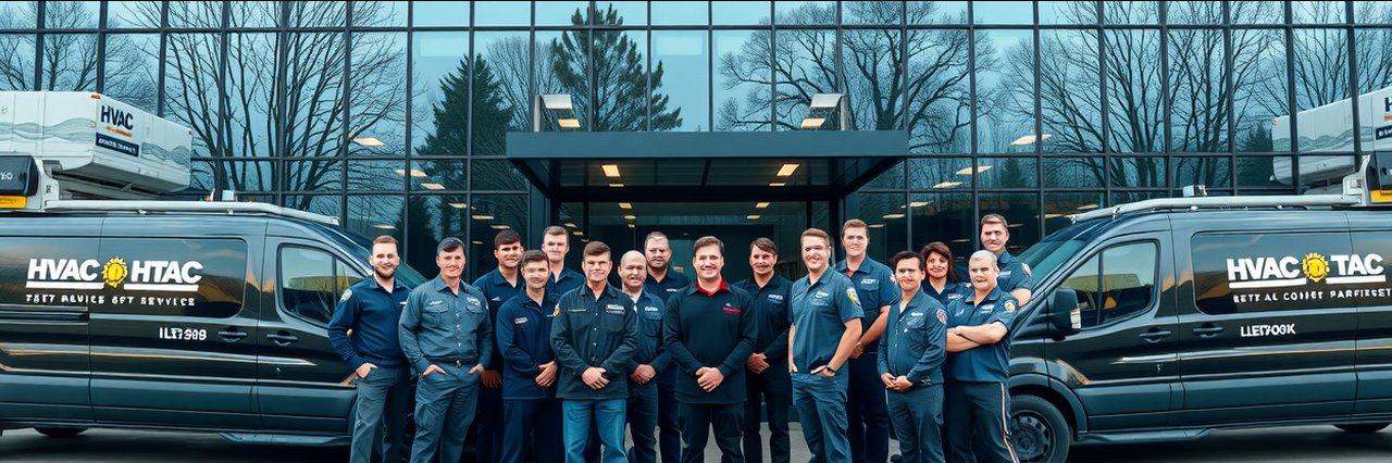 Emergency HVAC service team in front of Handy Bros Home Comfort building.
