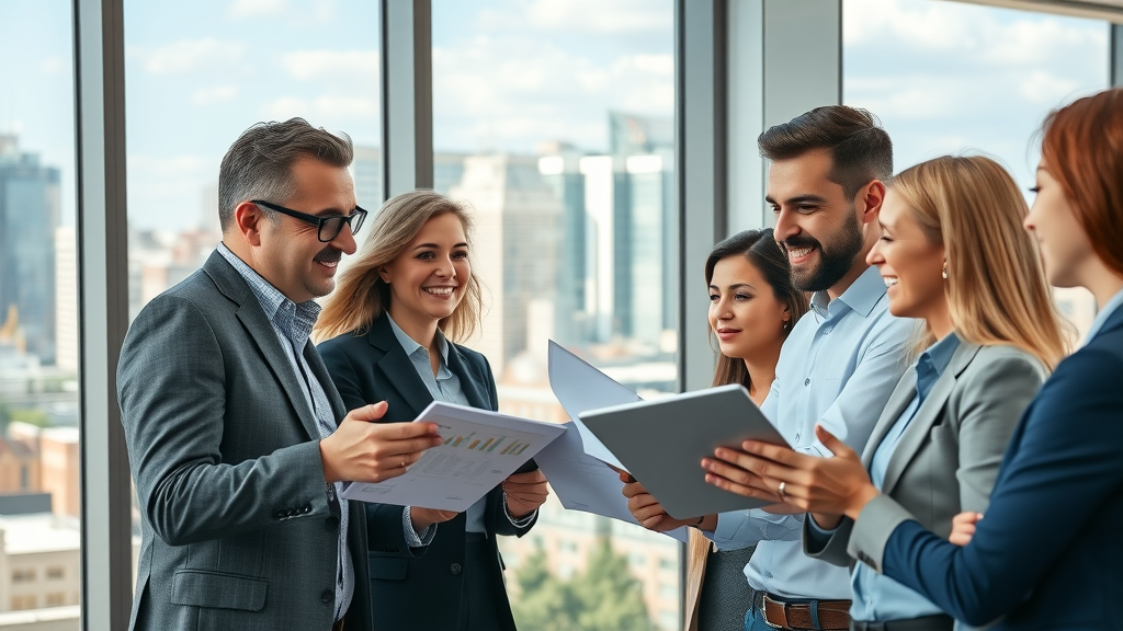 dynamic business professionals in a modern office collaborating on b2b content marketing london ontario