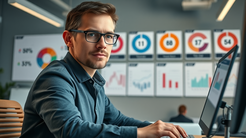 Marketer at desk working on multichannel campaign with seven touchpoints