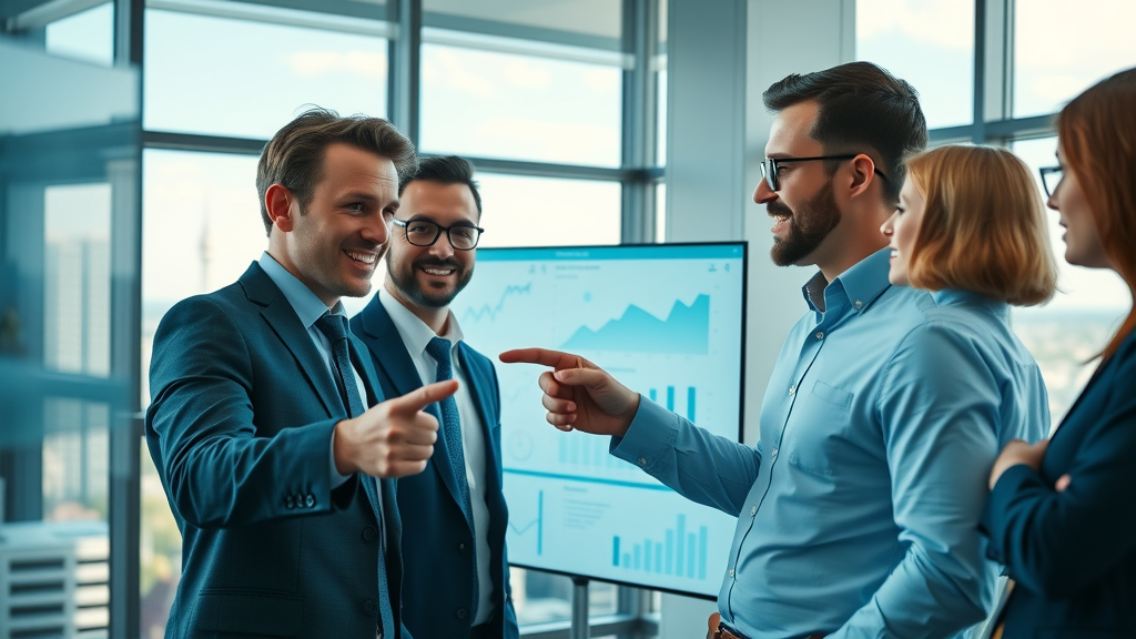 Analytical business team reviews digital marketing statistics on screen for Search Engine Marketing London Ontario
