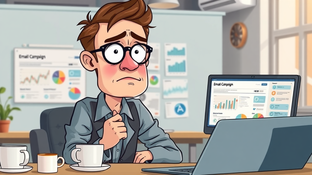 problem-solving marketing expert reviewing failed and successful email marketing ROI London campaign graphics, startup workspace