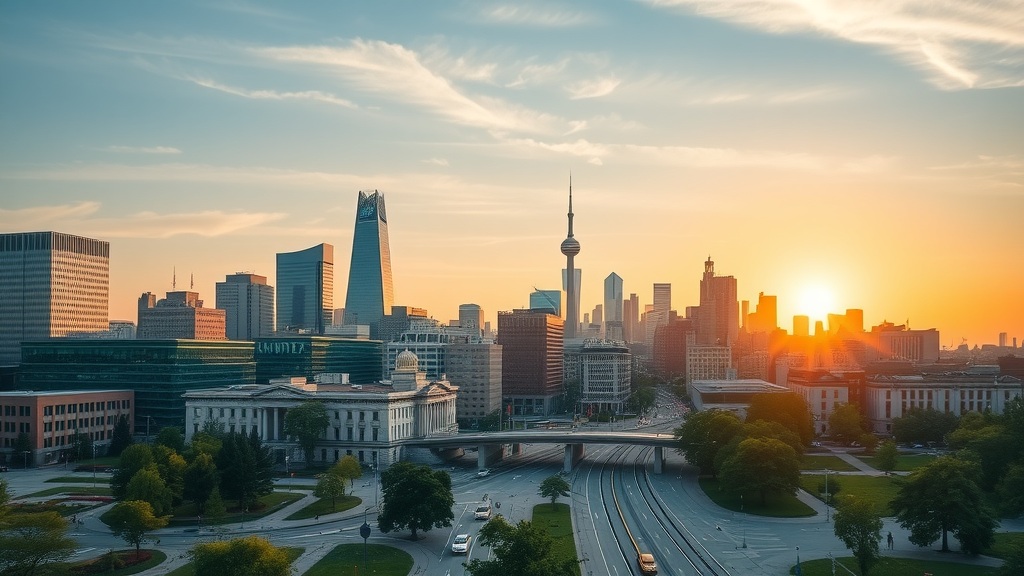Dynamic London Ontario city skyline at sunrise showcasing business activity Search Engine Marketing London Ontario