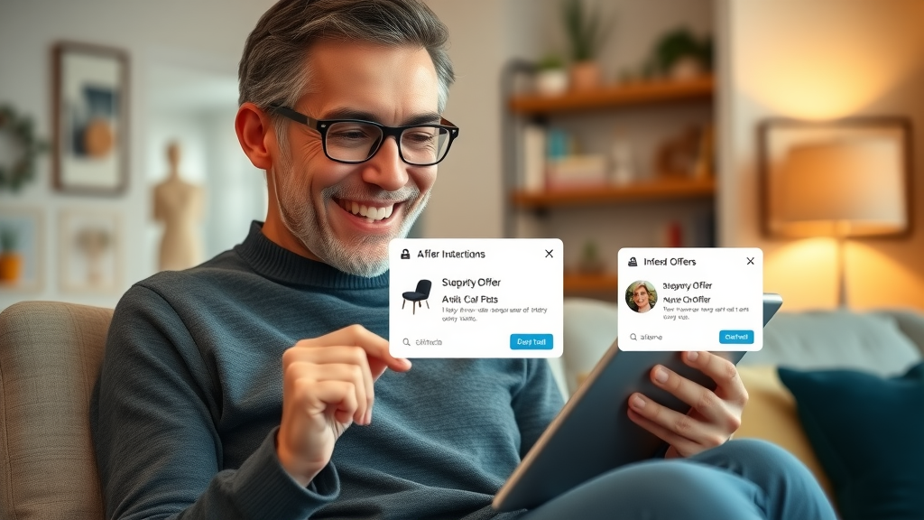 digital marketing trends 2024 - happy customer receives personalized digital offer on a tablet