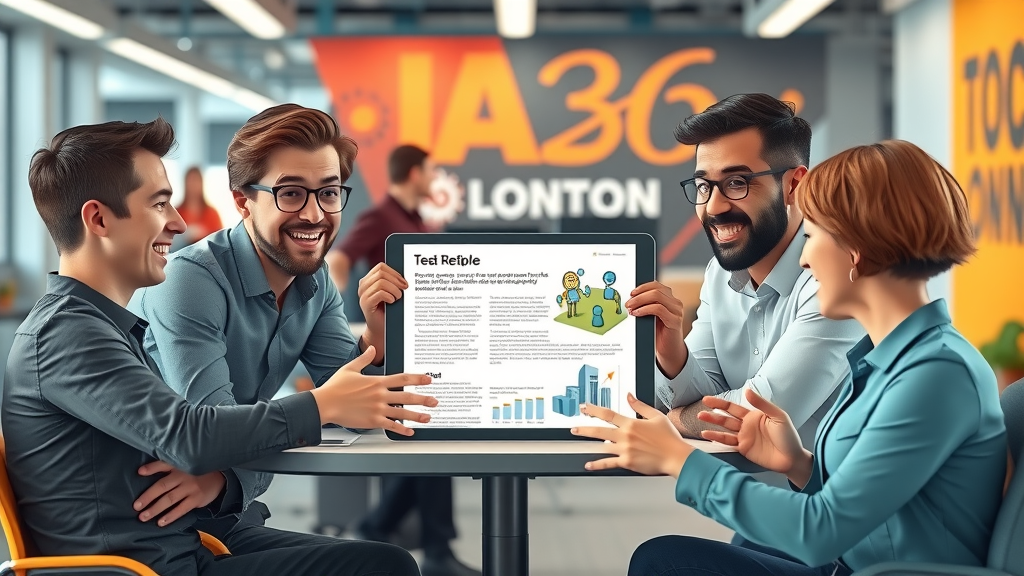 Small business team collaborating around a digital business profile article in a London Ontario coworking space