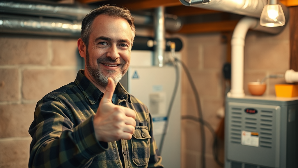 Successful emergency HVAC service with technician restoring home heating