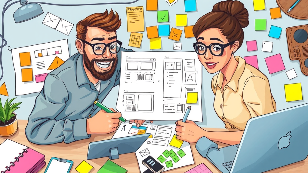 Colorful wireframe mockup planning email templates for mobile and desktop responsiveness