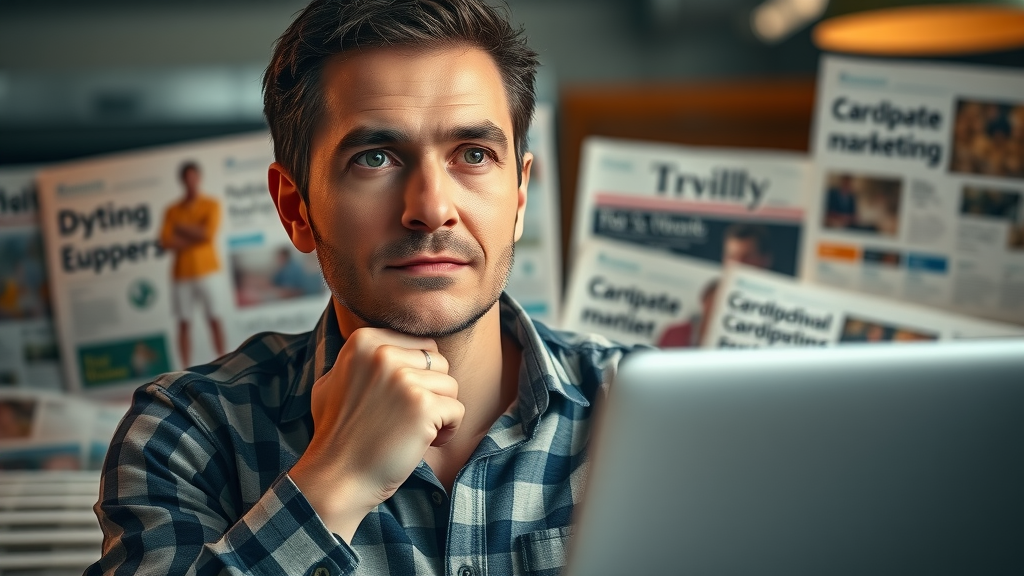 small business owner weighing content marketing versus traditional advertising for best marketing strategy