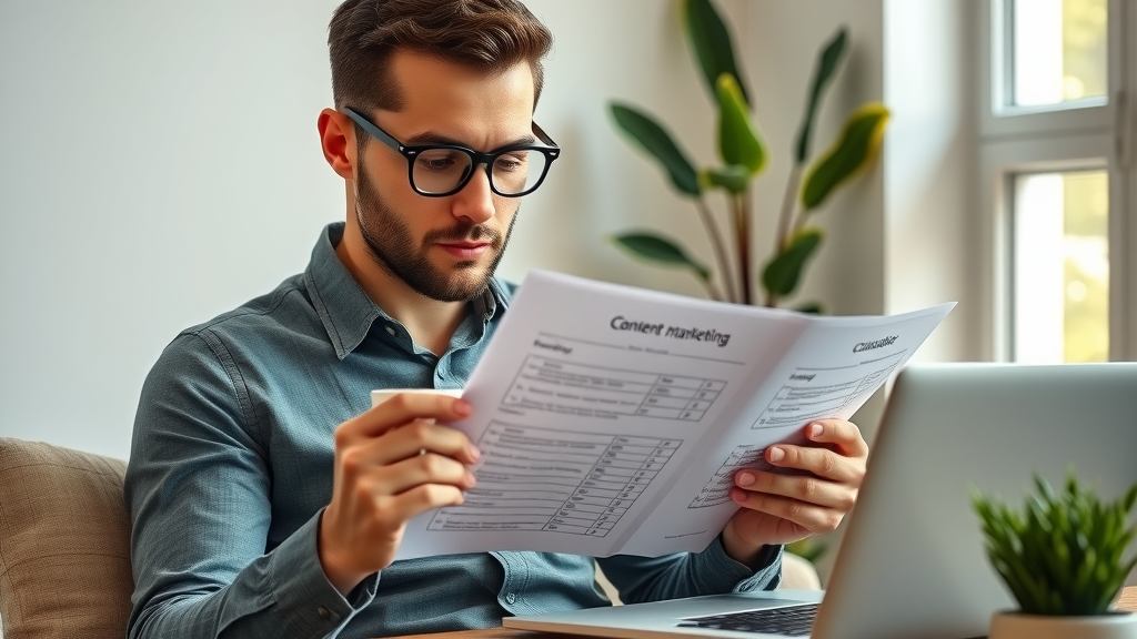 London Ontario entrepreneur managing content marketing plans and budget in home office