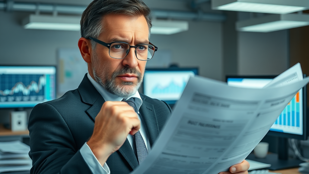 concerned business owner reviewing digital marketing reports london marketing agencies