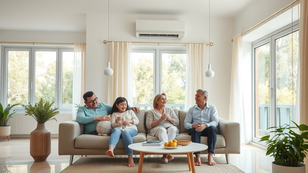 Modern family enjoying home comfort after air conditioning installation