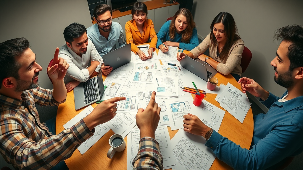 creative small business team brainstorming and sketching content ideas together for content creation