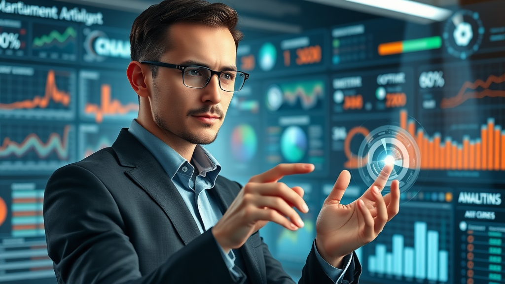 digital marketing trends 2024 - marketing analyst using holographic AI interface to adapt content for various audiences