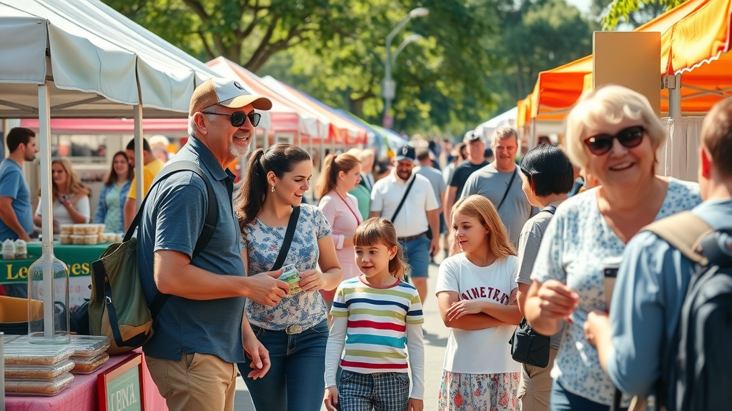 local business marketing at a community event, engaging customers in person