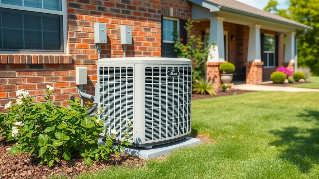 Energy-efficient air conditioning installation beside suburban home