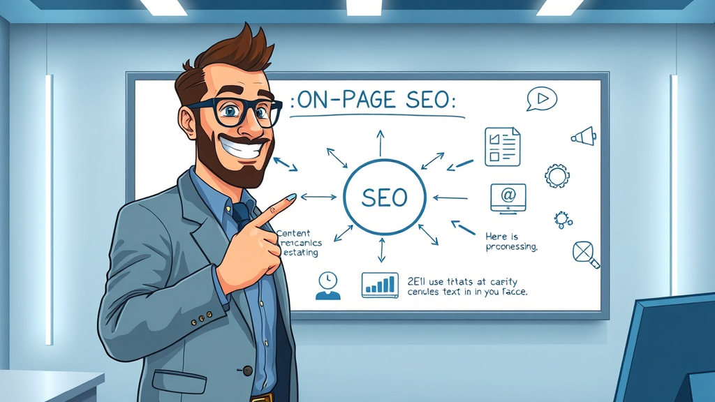 on-page seo london ontario infographic of SEO elements and an SEO consultant explaining on-page optimization elements