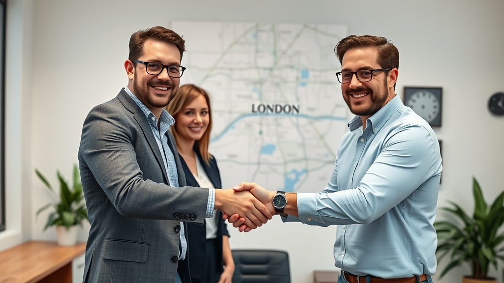 Professional marketing agency team shaking hands with London Ontario business owner - dynamic marketing solutions