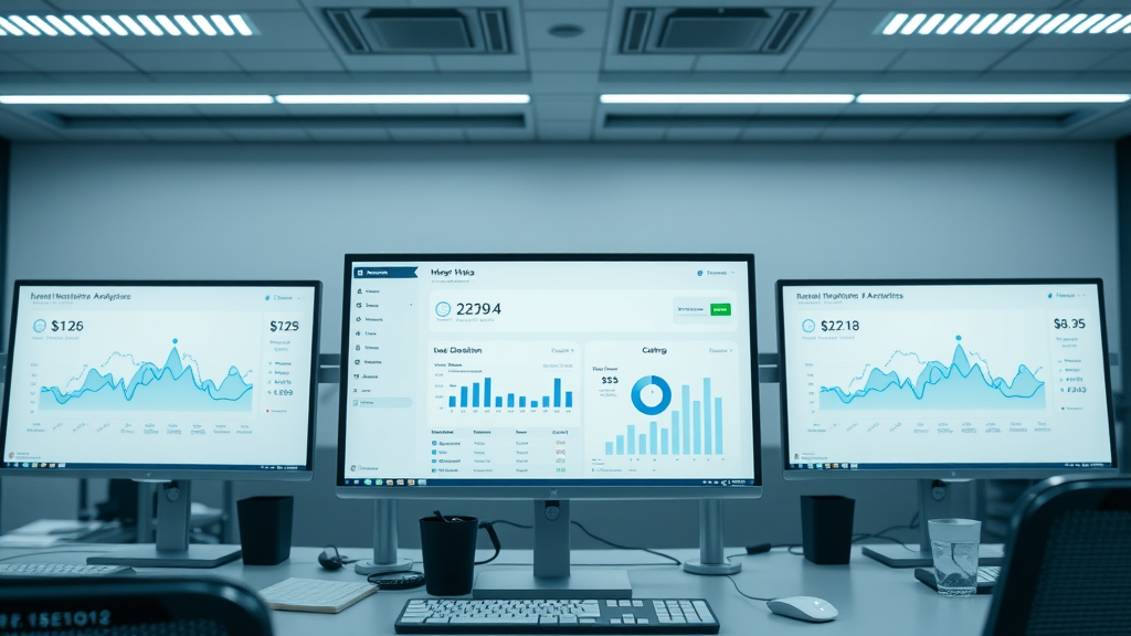 marketing tools for small businesses - clean interface of a digital marketing dashboard, displaying graphs and analytics in a modern office setting, bright LED lighting