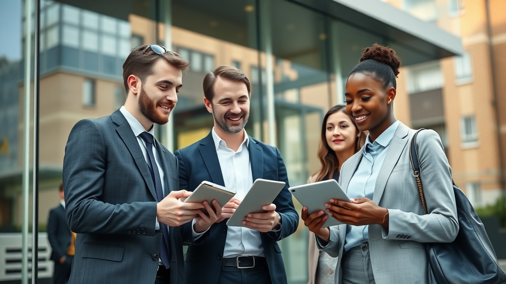 SEO agency London ON professionals collaborating in a modern office with digital devices in London ON