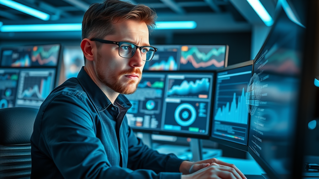 digital marketer reviewing SEO analytics, search engine data for small business marketing