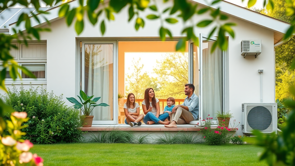 Eco-friendly cooling solutions for modern home with green garden and efficient AC