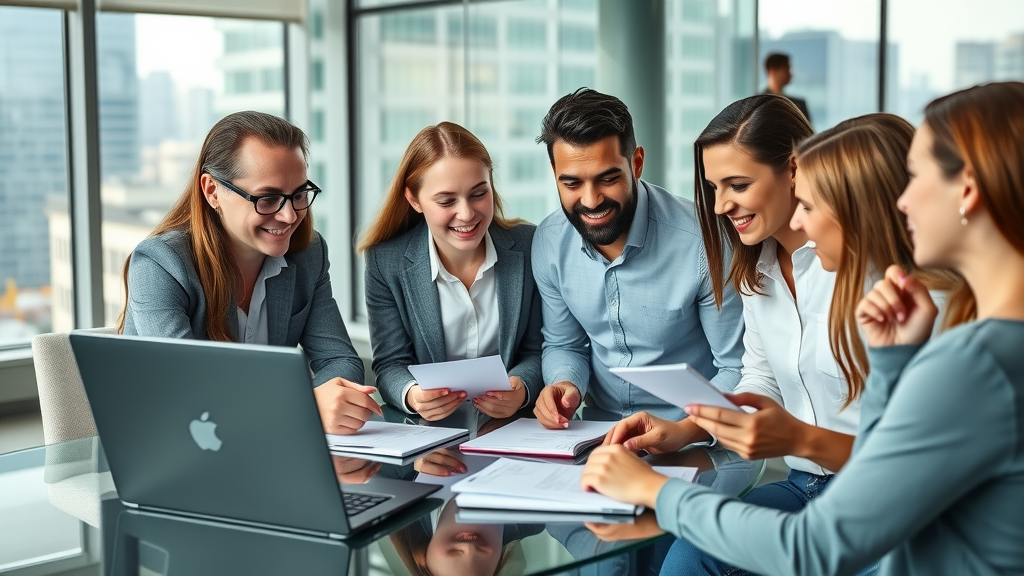 email list building london team collaborating in modern London office, digital marketing strategies, city views, dynamic discussion