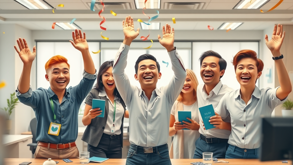 happy small business team in London ON celebrating SEO success, local seo london on