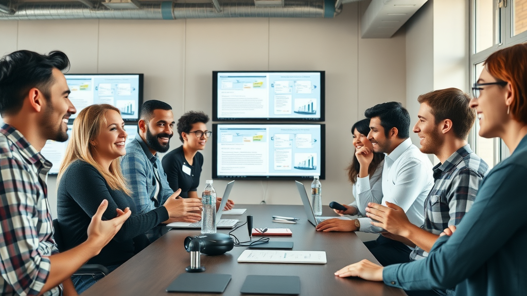 London marketing agency team collaborating on targeted email campaign strategies in a creative workspace with digital campaign flowcharts.