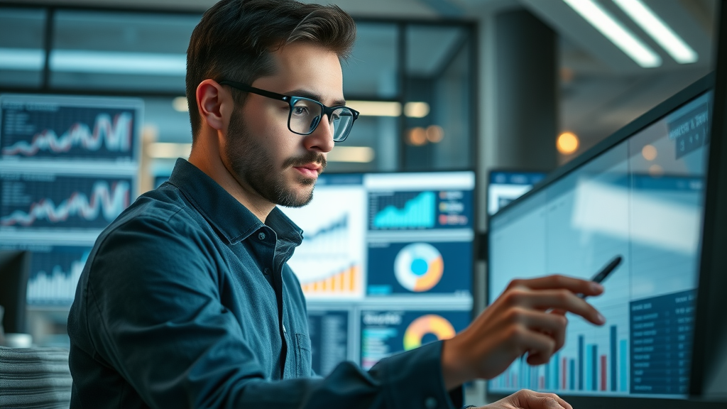 small business owner analyzing seo data dashboard for rapid online growth