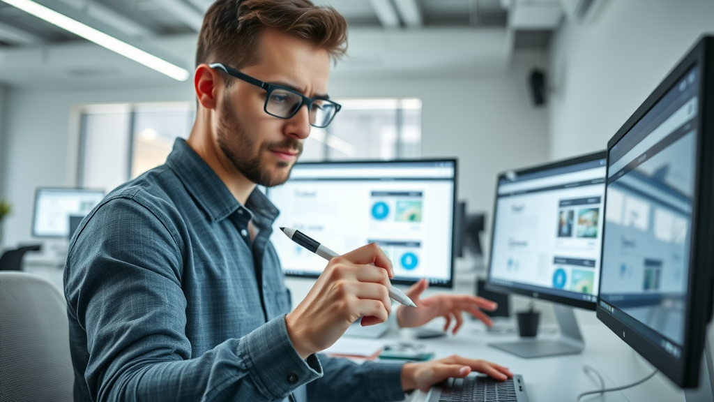 Modern web designer in London Ontario developing responsive website interface, representing the importance of web design and website development in digital marketing.