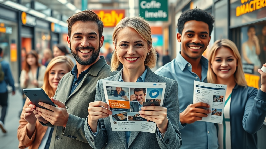 Collage of small business advertising examples: social media, events, flyers