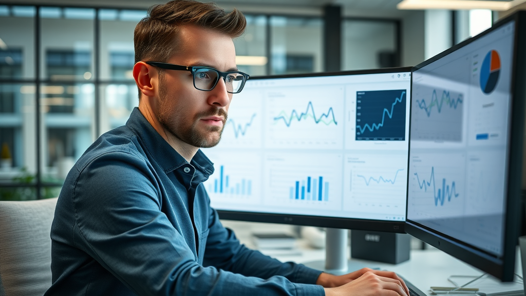 professional email marketer in london analyzing email deliverability reports and analytics, city office